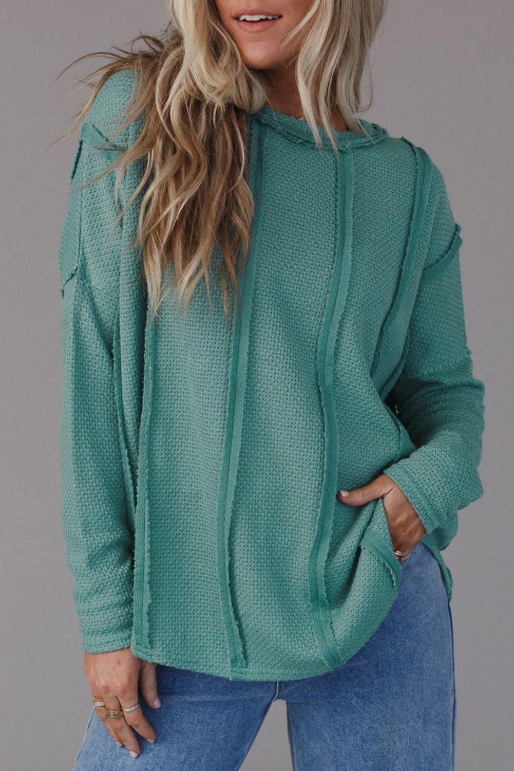 Exposed Seam Waffle Knit Loose Top - L & M Kee, LLC