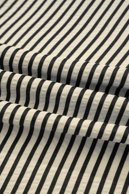 Green Stripe V Neck Zip Front Cinched High Waist Midi Dress