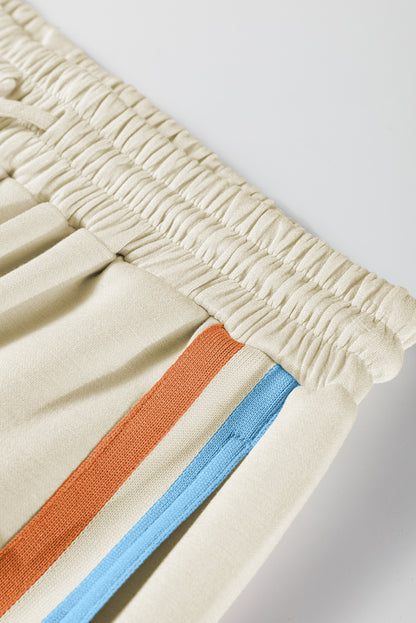 Gray Striped Patchwork Quarter Zip Pullover Loose Pant Set