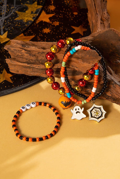 Orange 4pcs Halloween Ghost Spider Web Beaded Bracelet Set - L & M Kee, LLC