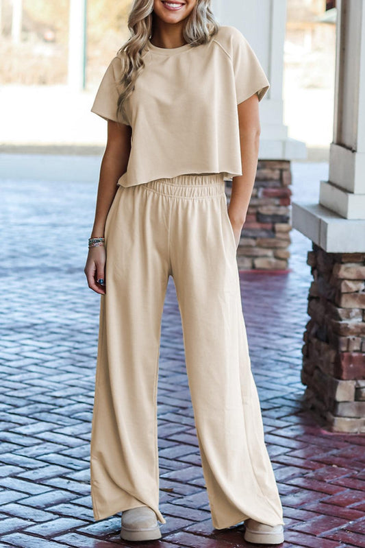 White Raw Hem Loose Tee and Wide Leg Pants Set - L & M Kee, LLC