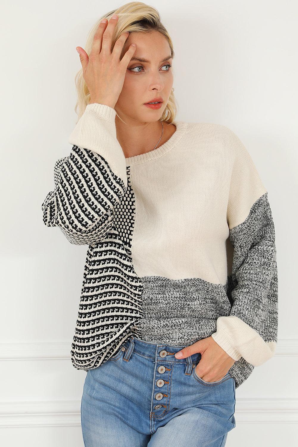 Black Neutral Colorblock Tie Back Sweater - L & M Kee, LLC