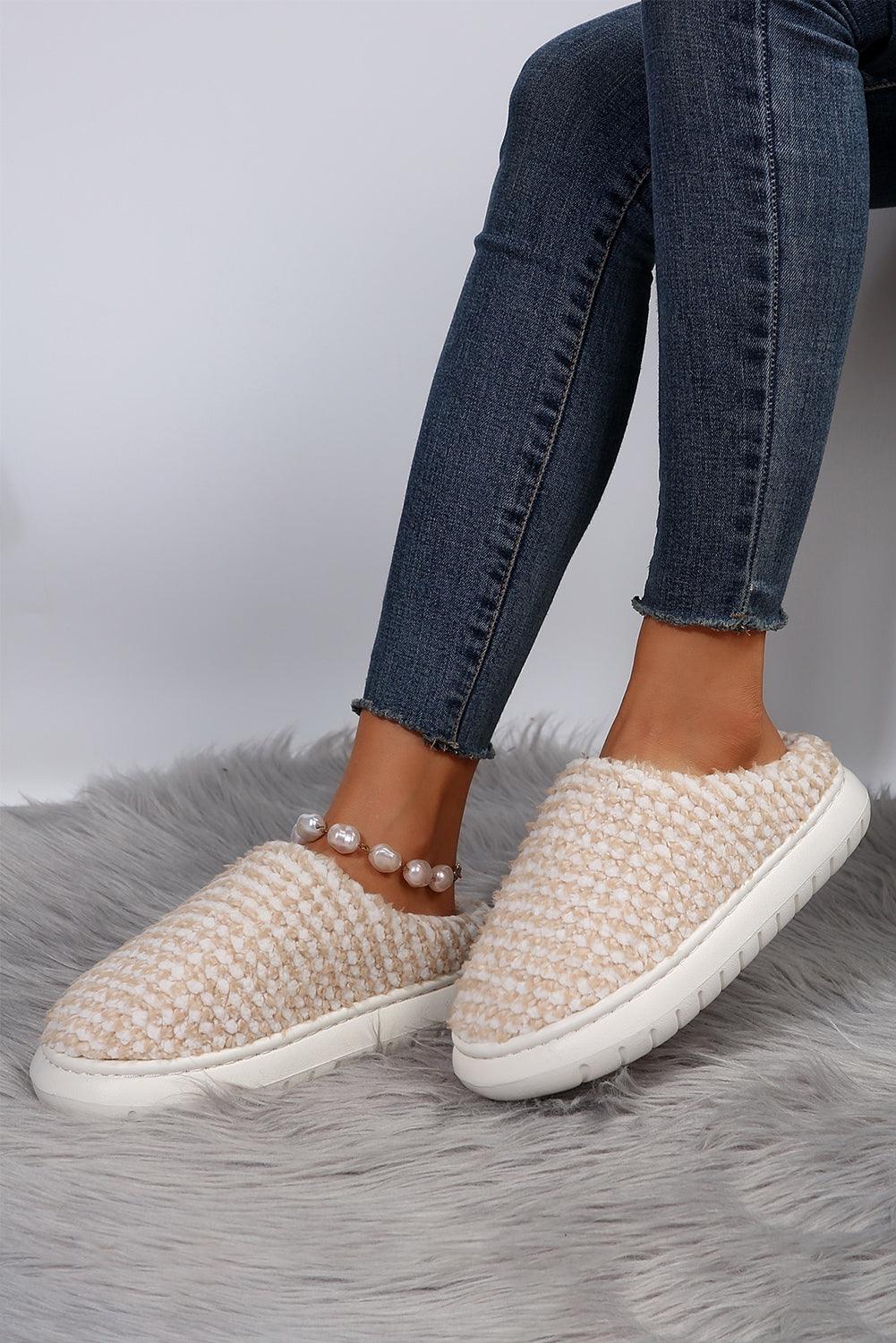 Apricot khaki Two-tone Knitted Warm Homewear Slippers - L & M Kee, LLC