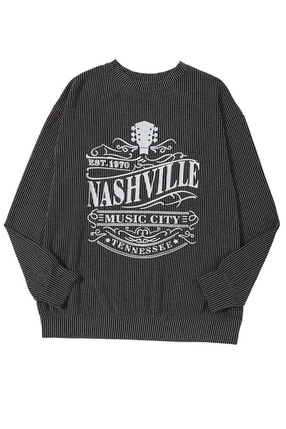 Apricot NASHVILLE MUSIC CITY Corded Graphic Sweatshirt - L & M Kee, LLC