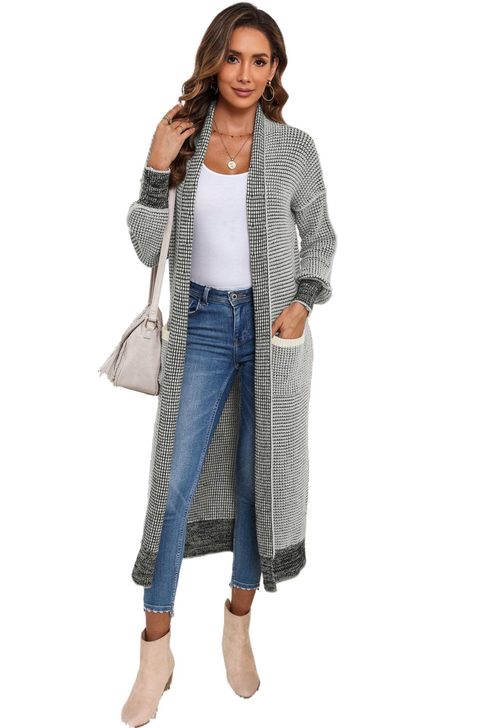 Gray Textured Knit Pocketed Duster Cardigan - L & M Kee, LLC