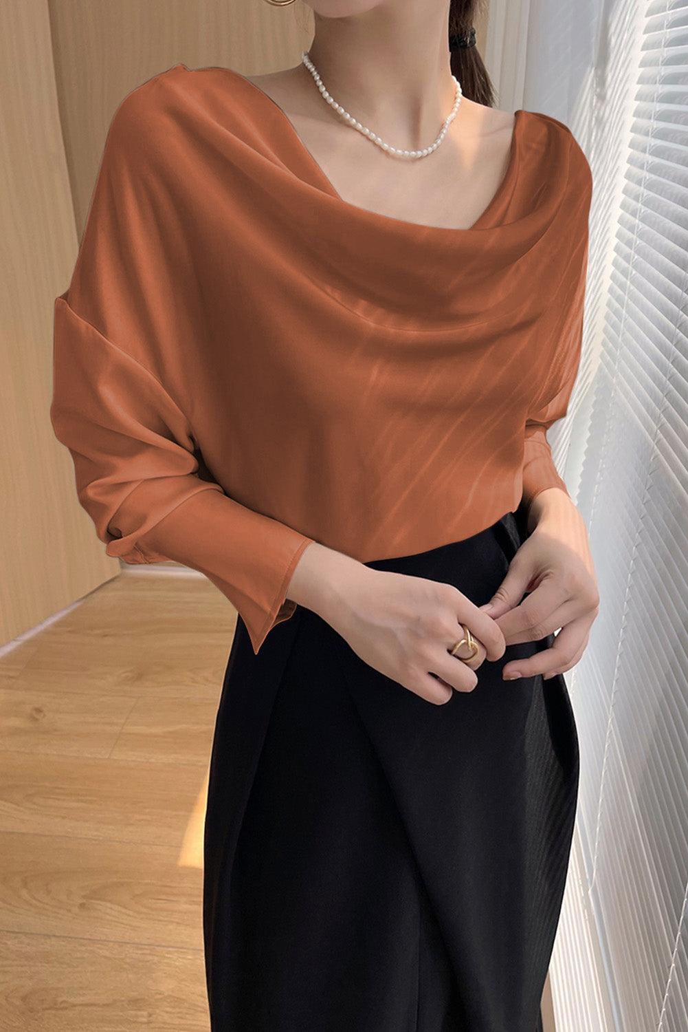 Cowl Neck Long Sleeve Elegant Blouse - L & M Kee, LLC