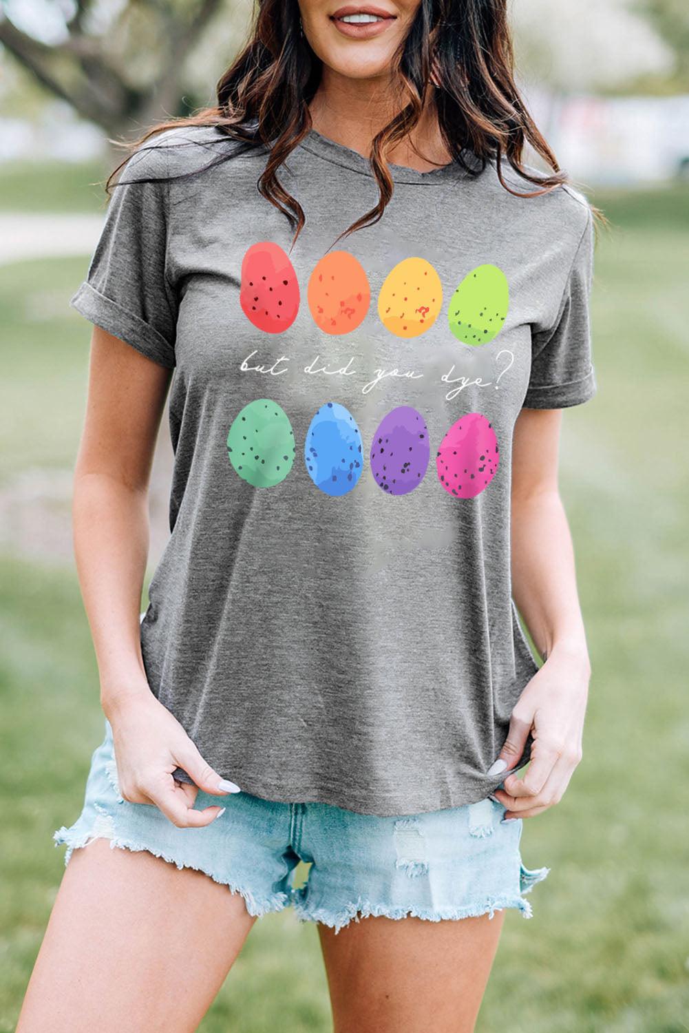 Gray Easter Eggs Print Crew Neck T Shirt - L & M Kee, LLC