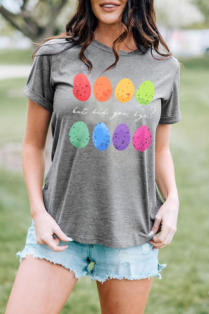 Gray Easter Eggs Print Crew Neck T Shirt - L & M Kee, LLC