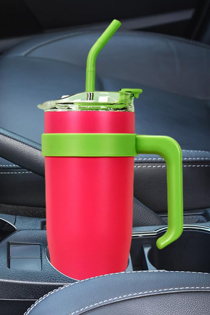 Rose Red Color Block Handle Large Vacuum Cup 40oz