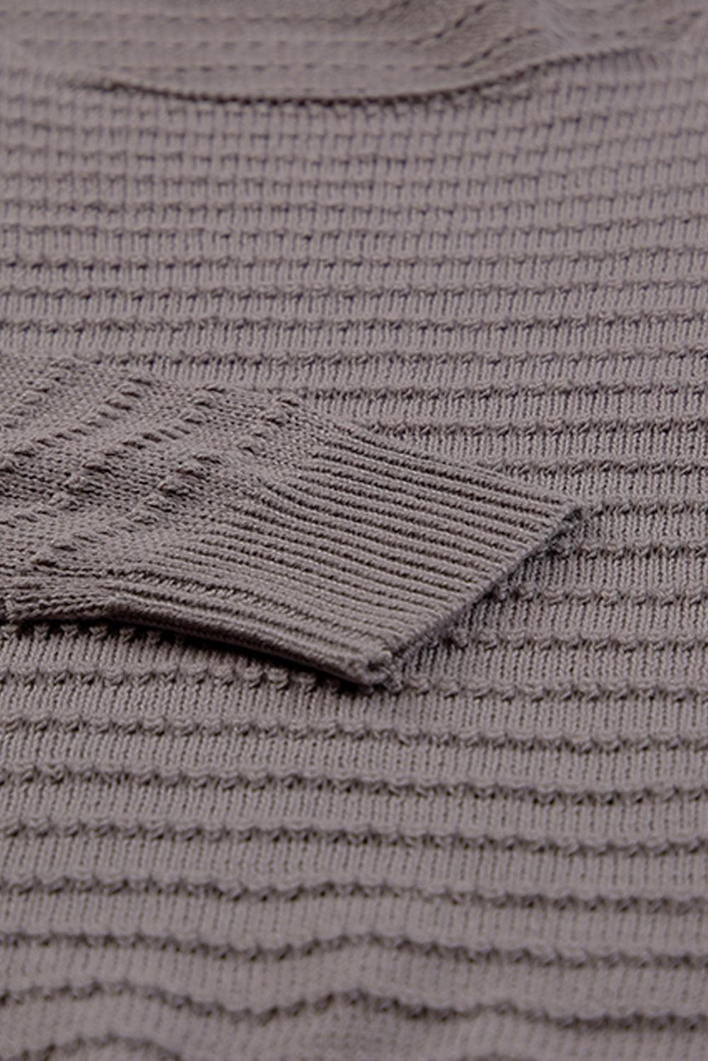 Gray Textured Knit Round Neck Dolman Sleeve Sweater - L & M Kee, LLC