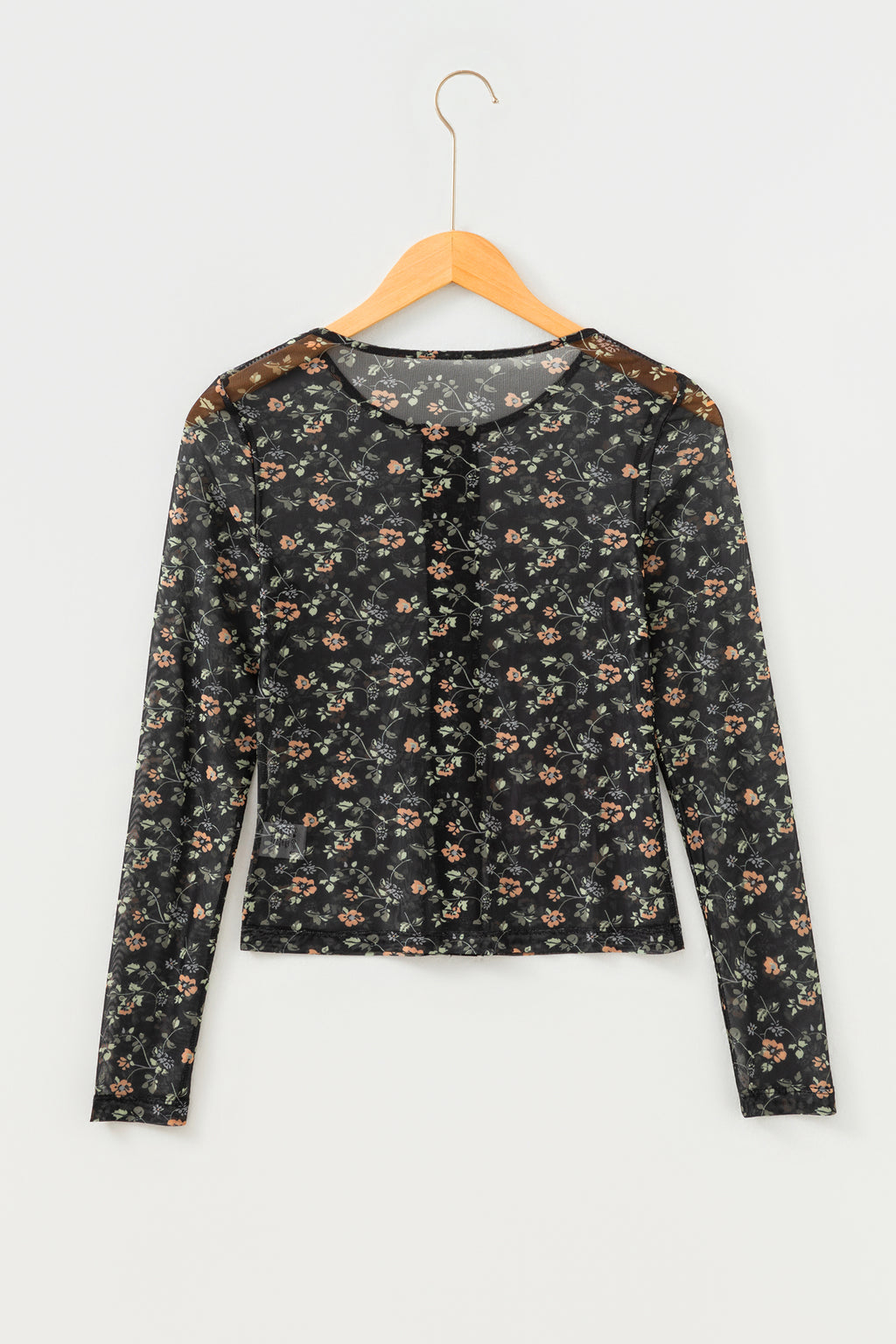 Black Floral Print Mesh Tank Button Front Slim Cardigan 2pcs Set