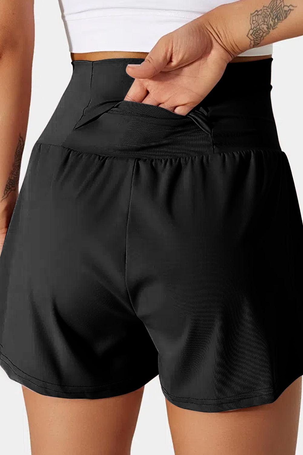 Black Pocketed Wide Waistband Swim Shorts - L & M Kee, LLC