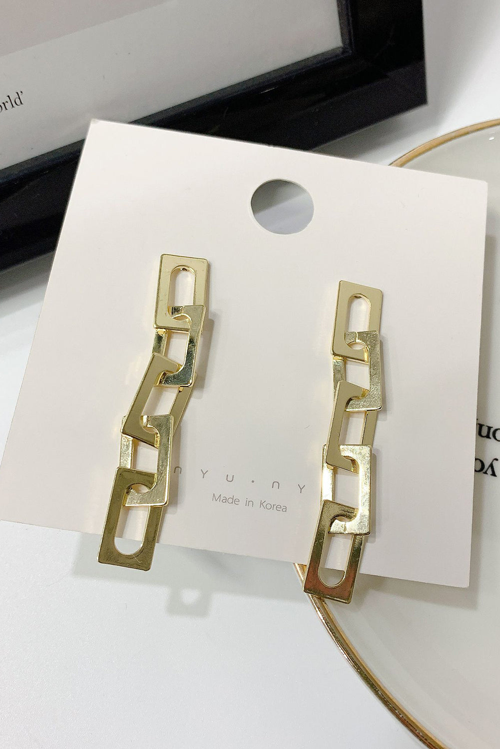 Gold Chain Connect Alloy Dangle Earrings