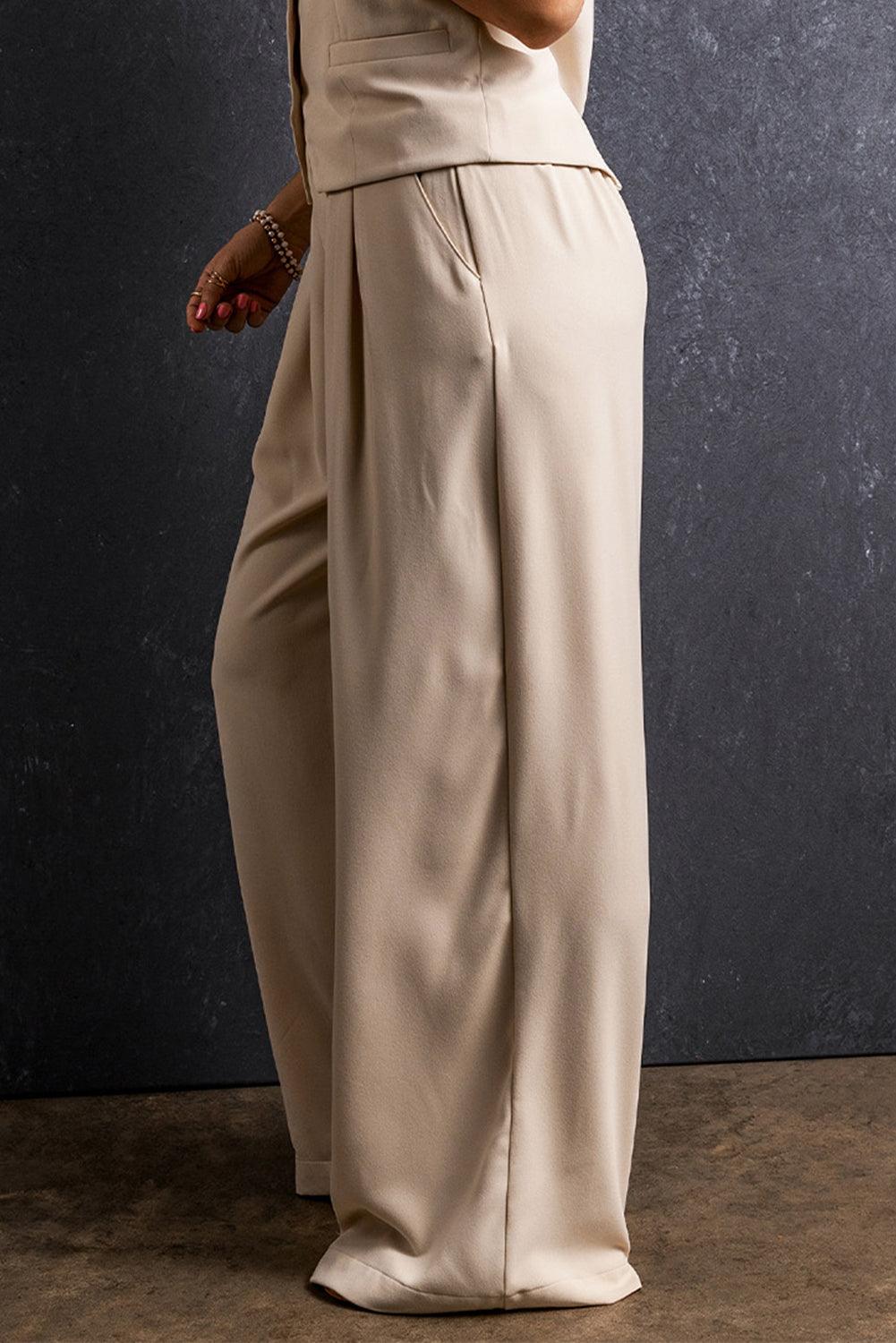 Apricot Elastic Waist Pleated Wide Leg Pants - L & M Kee, LLC