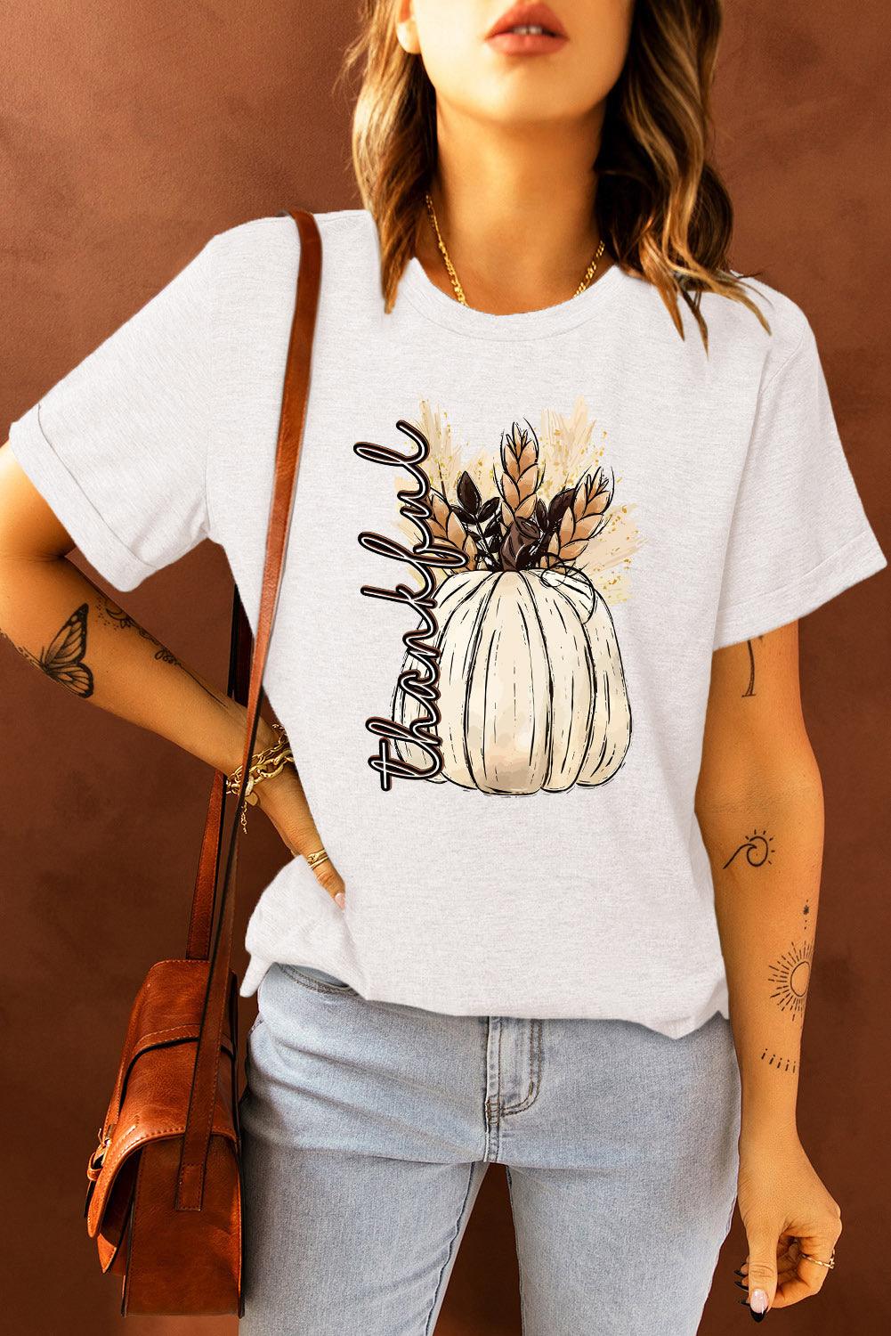 White Harvest Pumpkin Graphic Thanksgiving Tee - L & M Kee, LLC