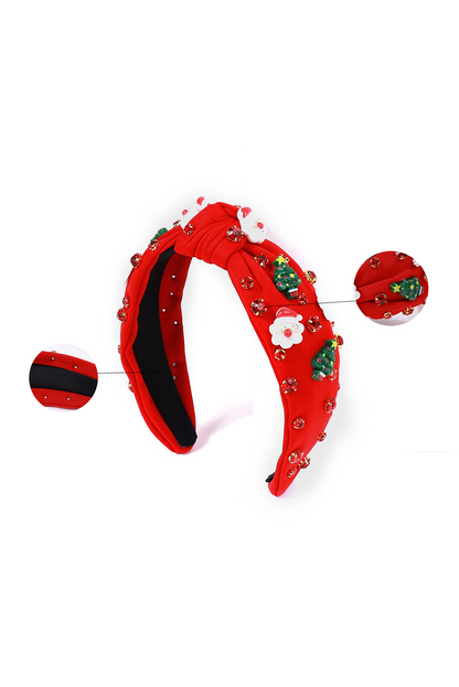 Fiery Red Cartoon Christmas Pattern Rhinestone Knotted Headband