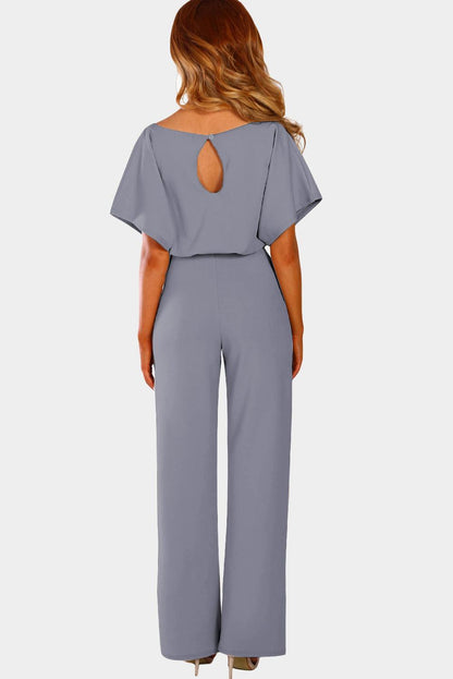 Blue Oh So Glam Belted Wide Leg Jumpsuit - L & M Kee, LLC