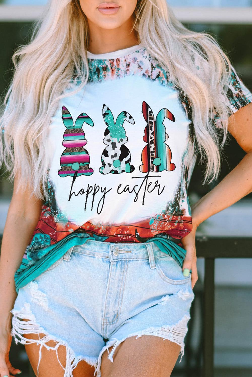 Green Western Tie Dye Hoppy Easter Bunny Graphic Tee - L & M Kee, LLC