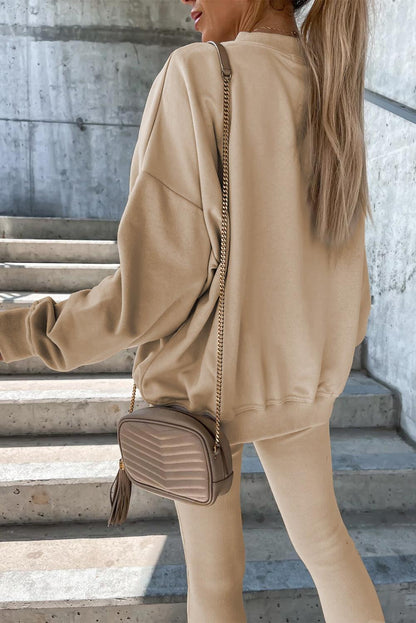 Beige Solid Sweatshirt and Leggings Two Piece Set - L & M Kee, LLC