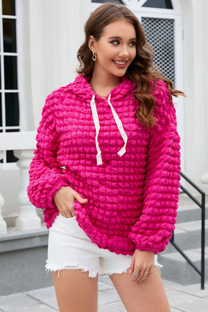 Rose Bubble Textured Waffle Hoodie - L & M Kee, LLC