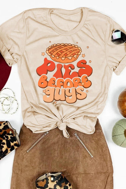 Khaki PIES BEFORE GUYS Thanksgiving Fashion Tee - L & M Kee, LLC