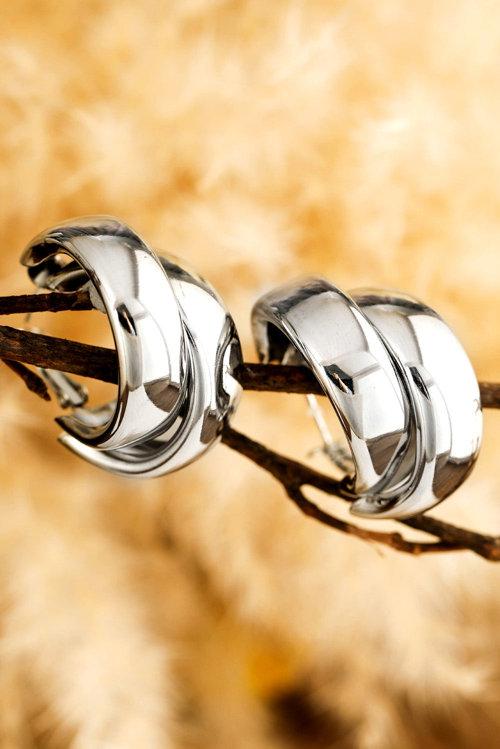 Silvery Layered Hoop Studded Earrings