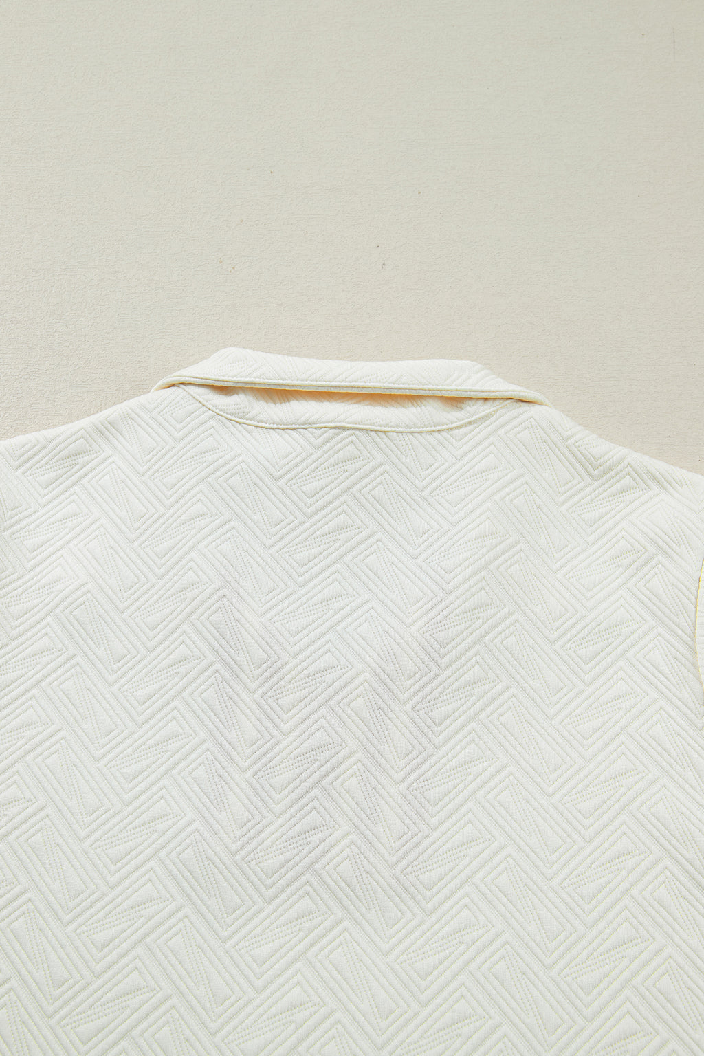 White Textured Knit Contrast Striped Accent Zipped Collar Pullover Top