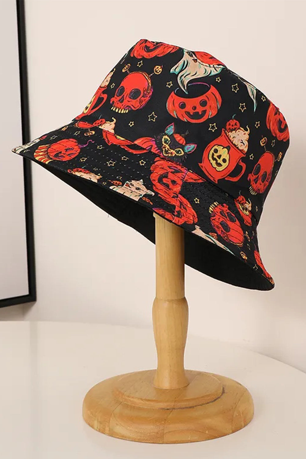 Orange Halloween Pumpkin Ghost Print Bucket Hat