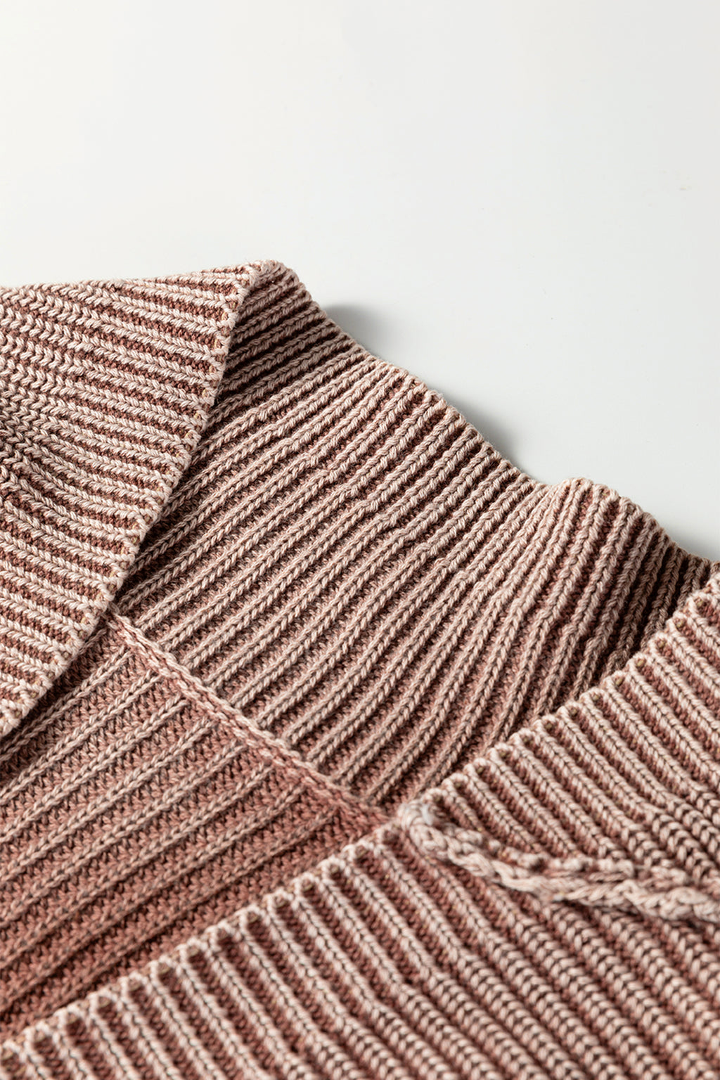 Chestnut Mineral Wash Exposed Seam Patchwork Knit Open Sweater Cardigan