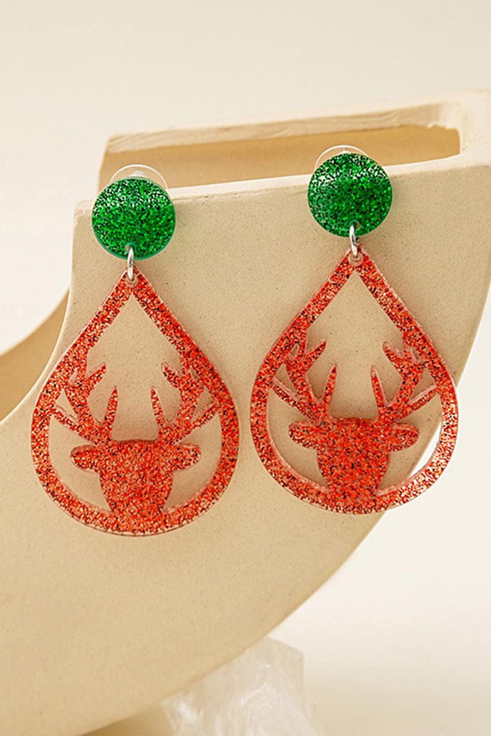 Fiery Red Elk Christmas Acrylic Earrings - L & M Kee, LLC