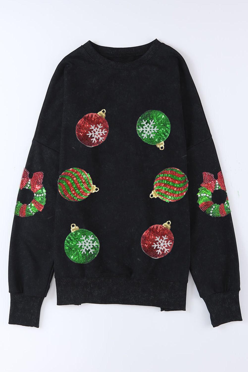 Black Sequined Christmas Graphic Split Sweatshirt - L & M Kee, LLC