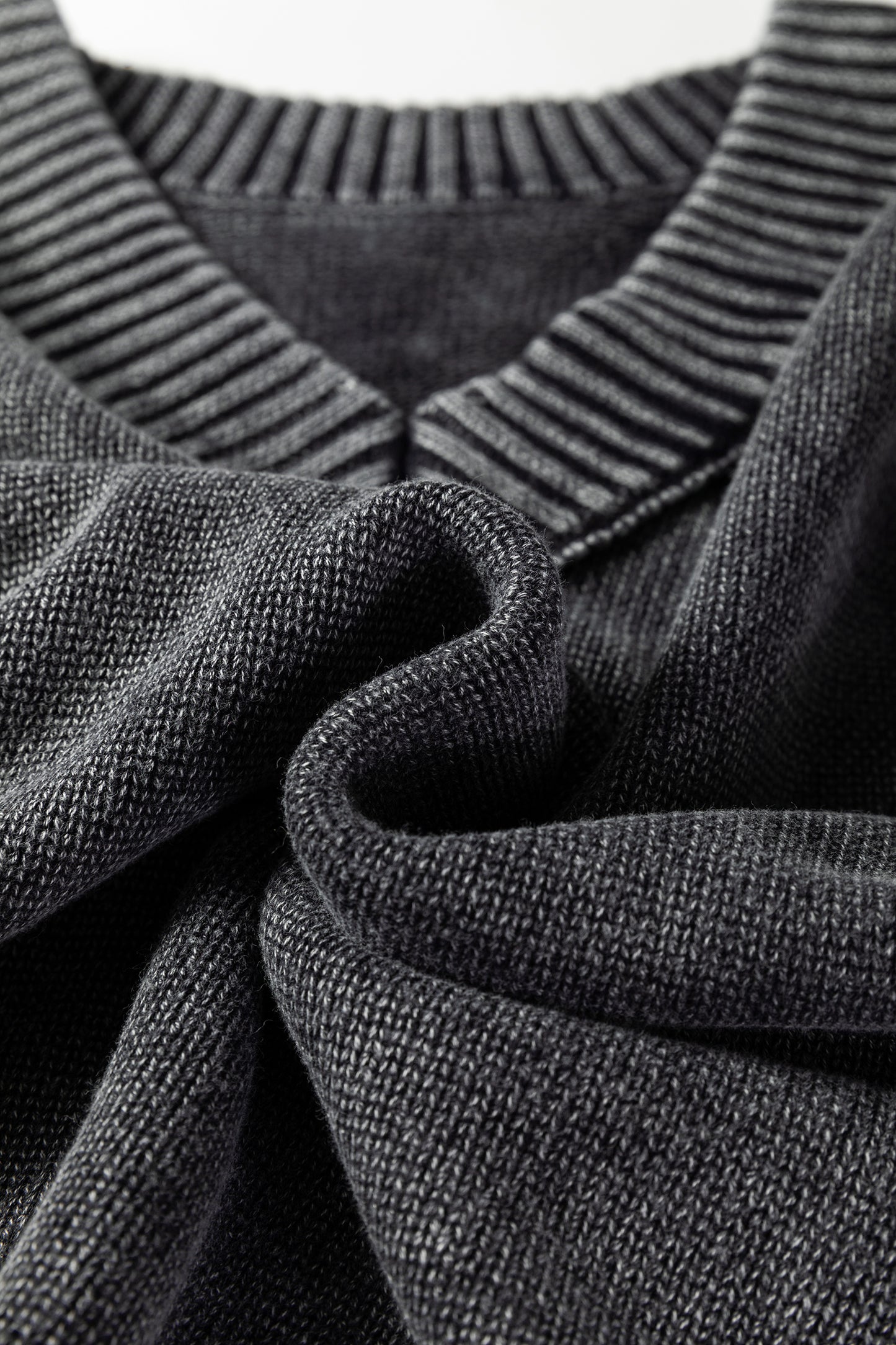 Black Mineral Wash V Neck Knit Exposed Seam Drop Shoulder Loose Sweater