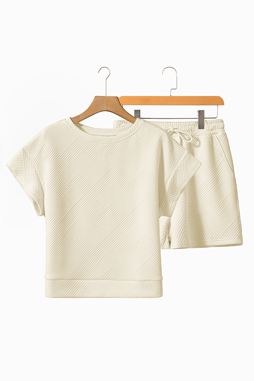 Apricot Textured Short Sleeve Top and Shorts Set