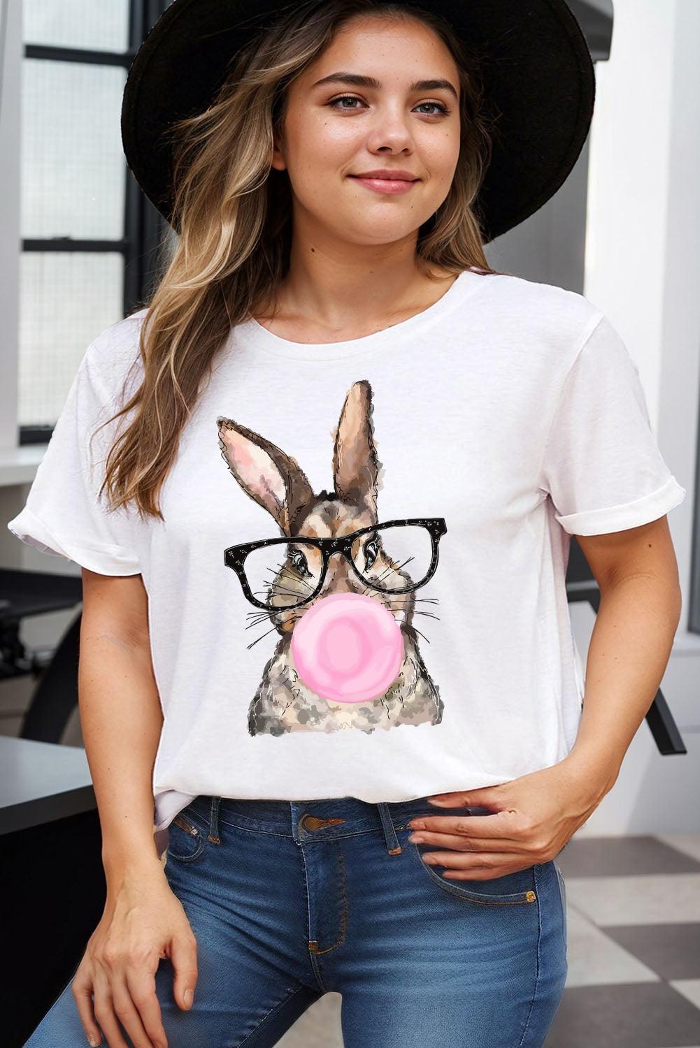 White Easter Bubblegum Rabbit Graphic Plus Size Tee - L & M Kee, LLC