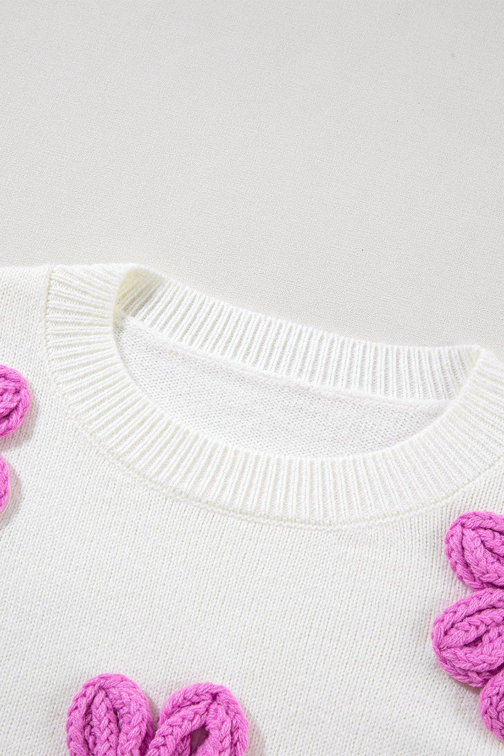 White Floral Crochet Chunky Knit Sweater - L & M Kee, LLC