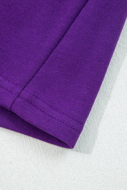 Tillandsia Purple Varsity Stripe Detail Drop Shoulder Pullover Mini Skirt Set