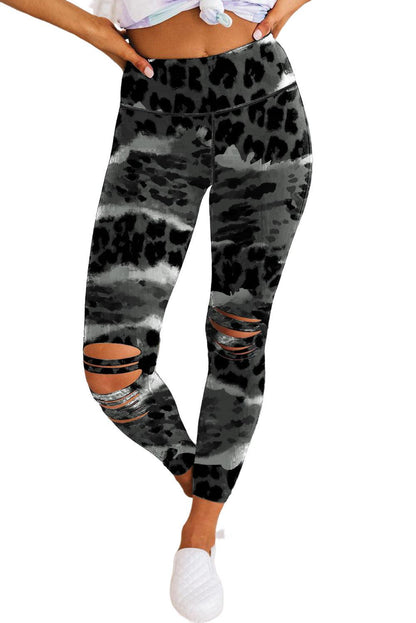 Leopard Animal Print Ripped Knee Leggings - L & M Kee, LLC