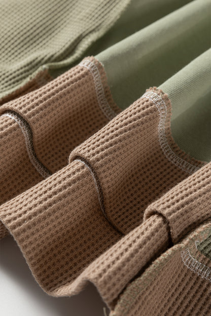 Smoke Green Color Block Mix Texture Waffle Patchwork Oversize Sweatshirt