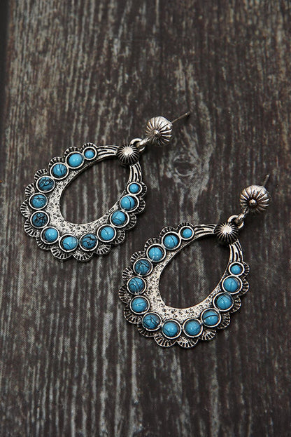 Silvery Western Turquoise Cut Out Stud Drop Earrings - L & M Kee, LLC