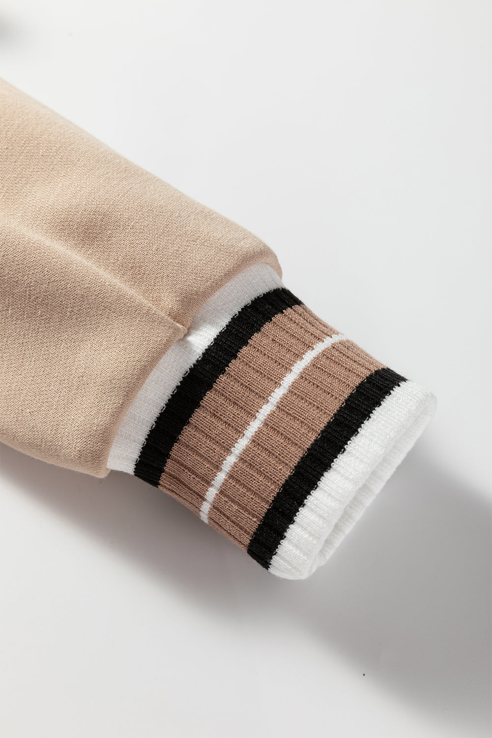 Navy Blue Varsity Contrast Striped Trim V Neck Sweatshirt