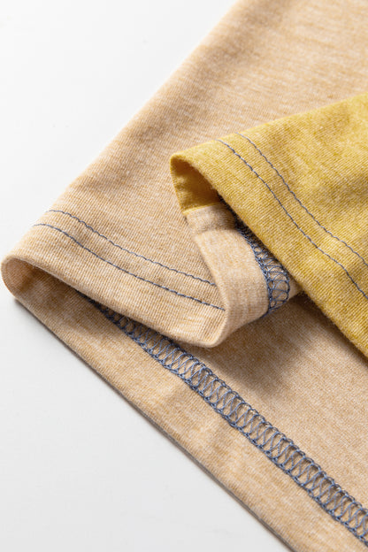 Sail Blue Exposed Stitching Colorblock V Neck Long Sleeve Top