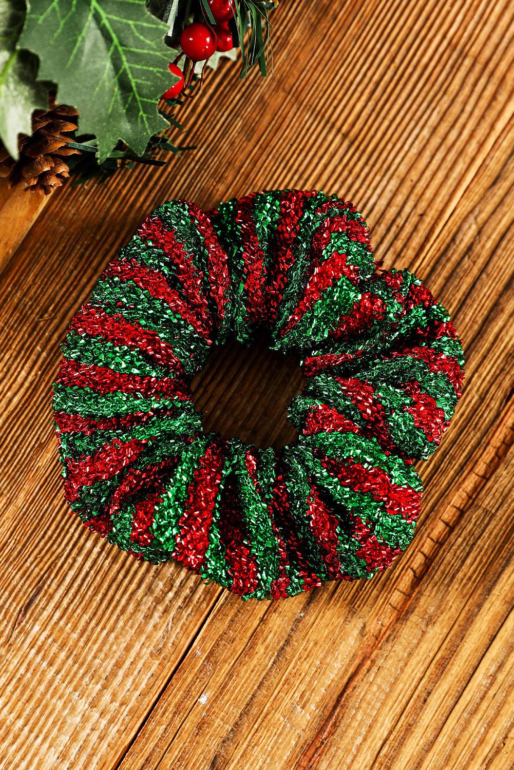 Burgundy Glitter 2-tone Stripes Christmas Hair Tie - L & M Kee, LLC