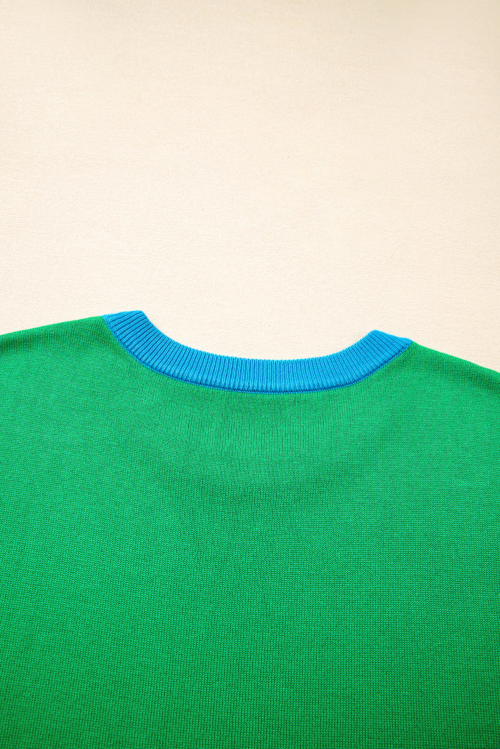 Green Contrast Trim Round Neck Short Sleeve Loose Knit Sweater