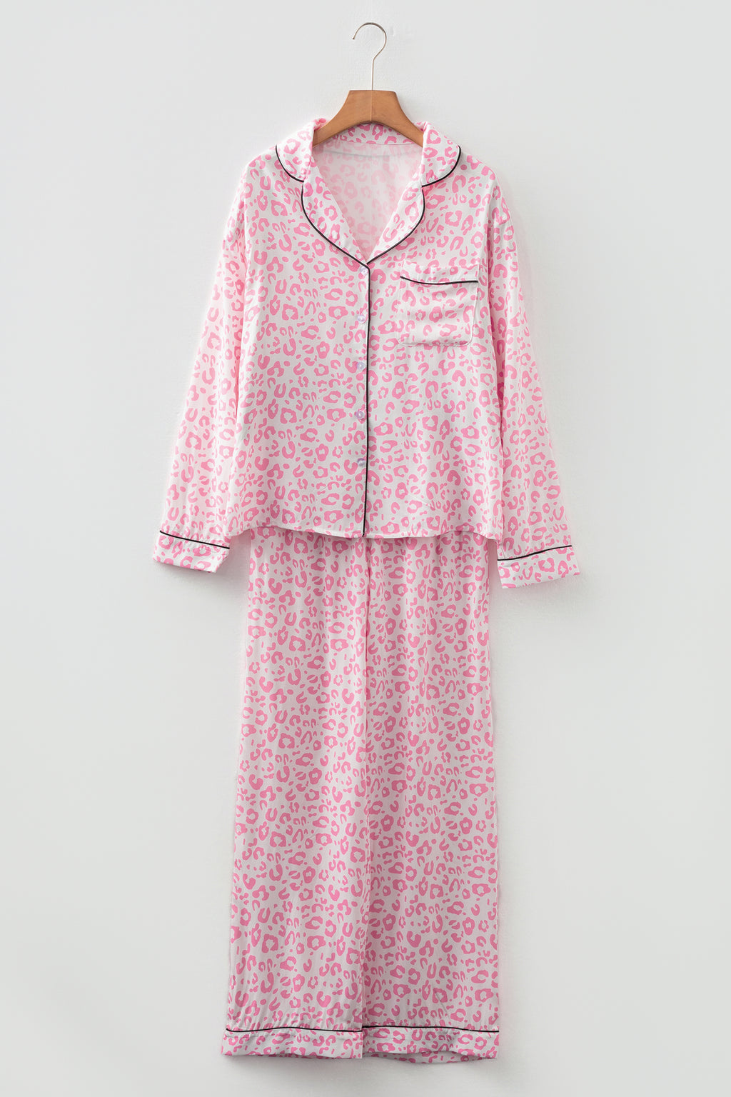 Pink Leopard Print 2cps Long Pajama Set