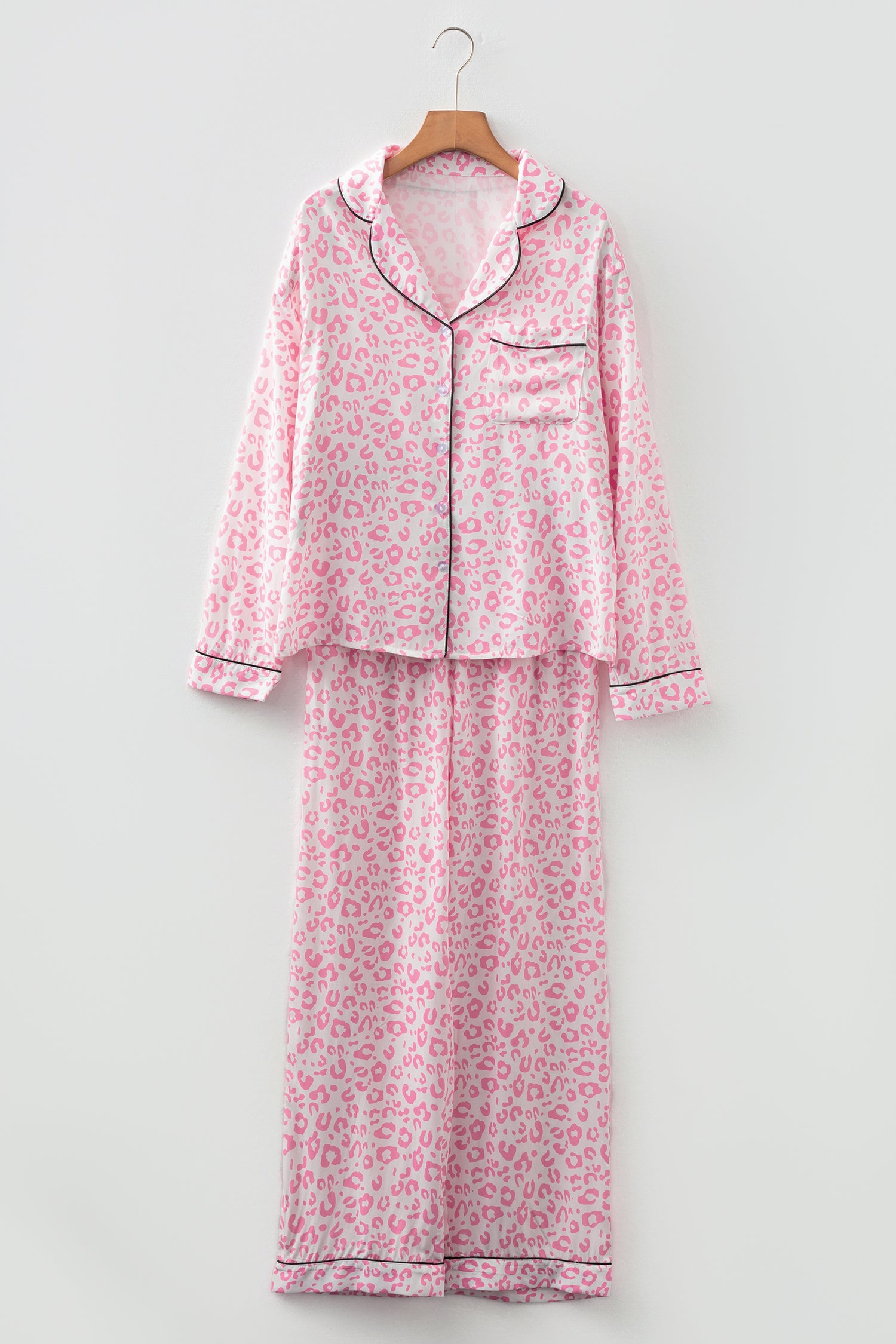 Pink Leopard Print 2cps Long Pajama Set