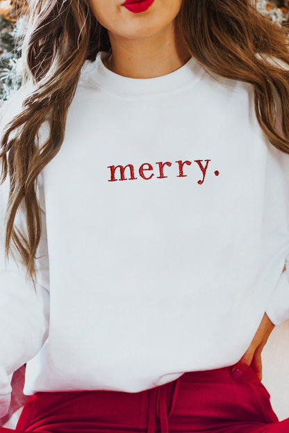 Beige Merry Graphic Embroidered Crew Neck Sweatshirt