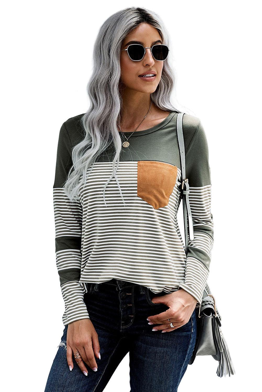 Black Pinstripe Patch Pocket Top - L & M Kee, LLC