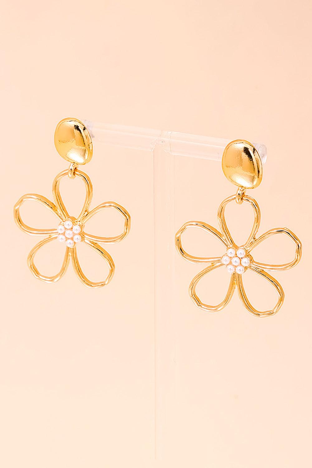 Gold Vintage Cut Out Flower Pearl Decor Stud Earrings - L & M Kee, LLC