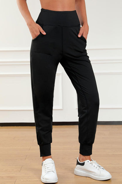 Black Exposed Seam High Waist Pocketed Joggers - L & M Kee, LLC