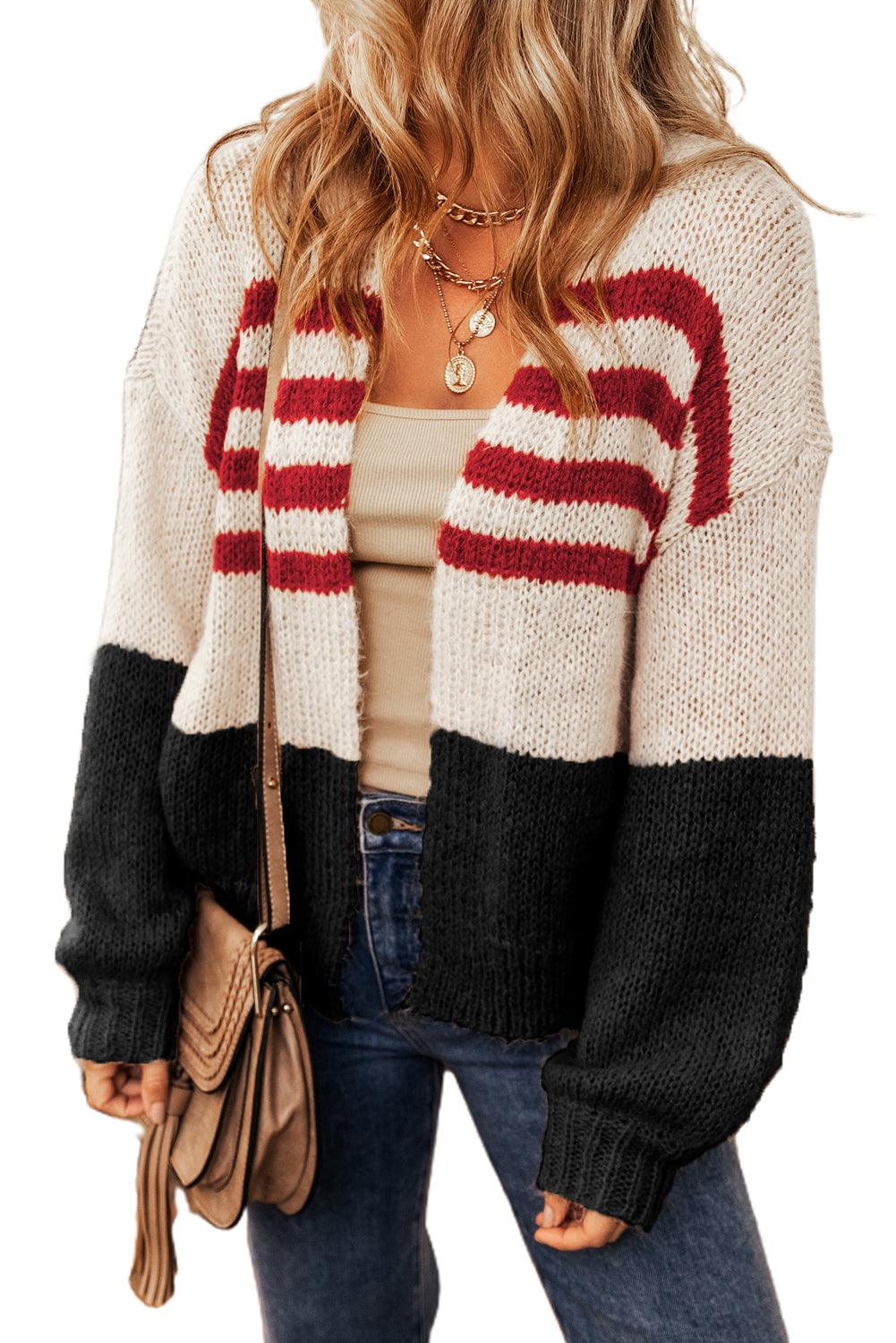 Flaxen Colorblock Striped Open Cardigan - L & M Kee, LLC